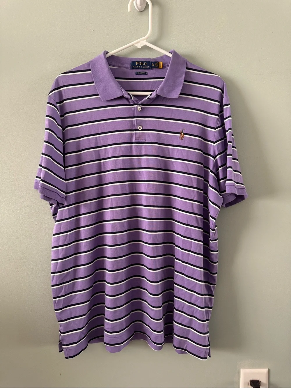 Polo Ralph Lauren Classic Fit Men's Size XL Purple Striped Polo Shirt Flesh Pony
